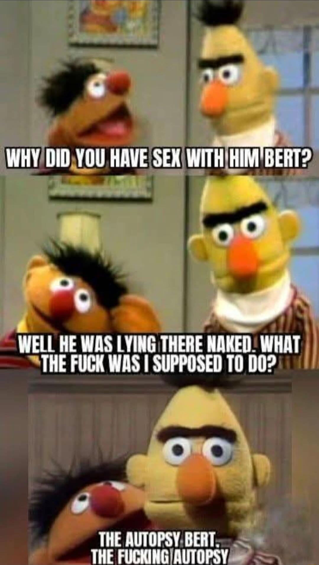 Su ol WHYDIDYOU H_IVE snmnummll Y o o N WELL HE WAS LYING THERE NAKED WHAT THE FUCK WAS SUPPOSED T0 D0 OO v THE AUTOPSY BERT THE FUCKINGAUTOPSY e