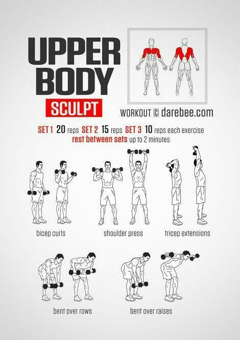 BIHIUAN wonouro derebeecom SET1 20 reps SET2 15 reps SET 3 10 rens each exercise rest between Sets up 10 2 minutes bicep curls shoulder press friceg extensions bent over rows ent over raises