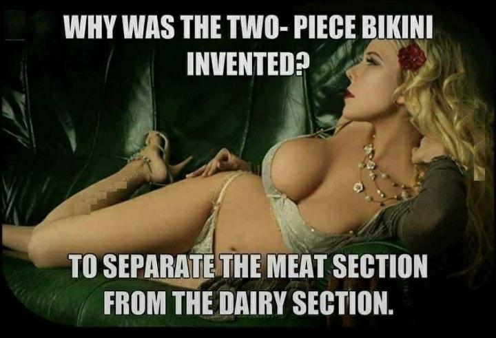 WHY WAS THE TWO PIECE BIKINI INVENTED T0 SEPARATETHE MEAT SECTION FROM THE DAIRY SECTION