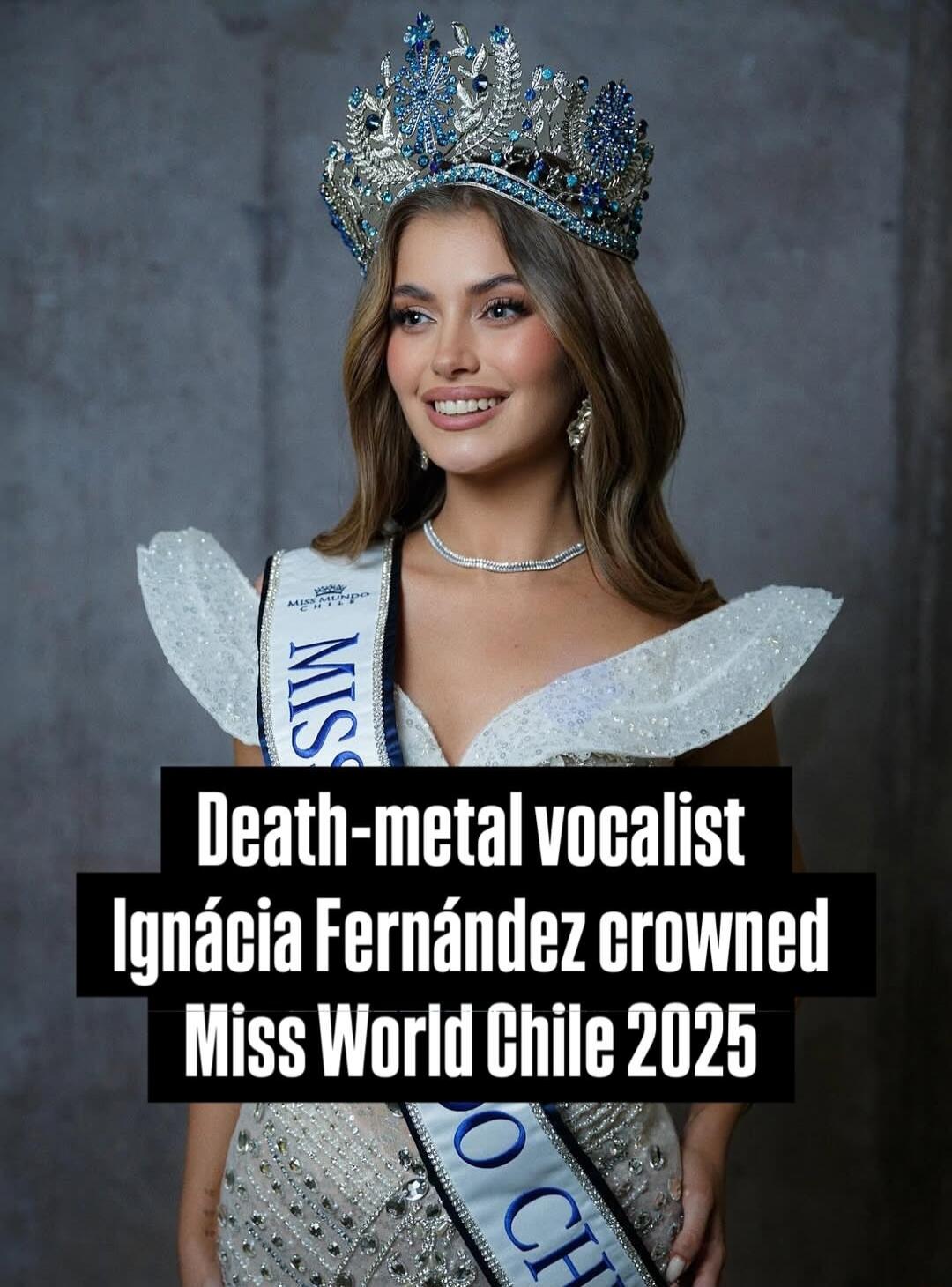 Death-metal vocalist Ignacia Fernández crowned Miss World Chile 2025