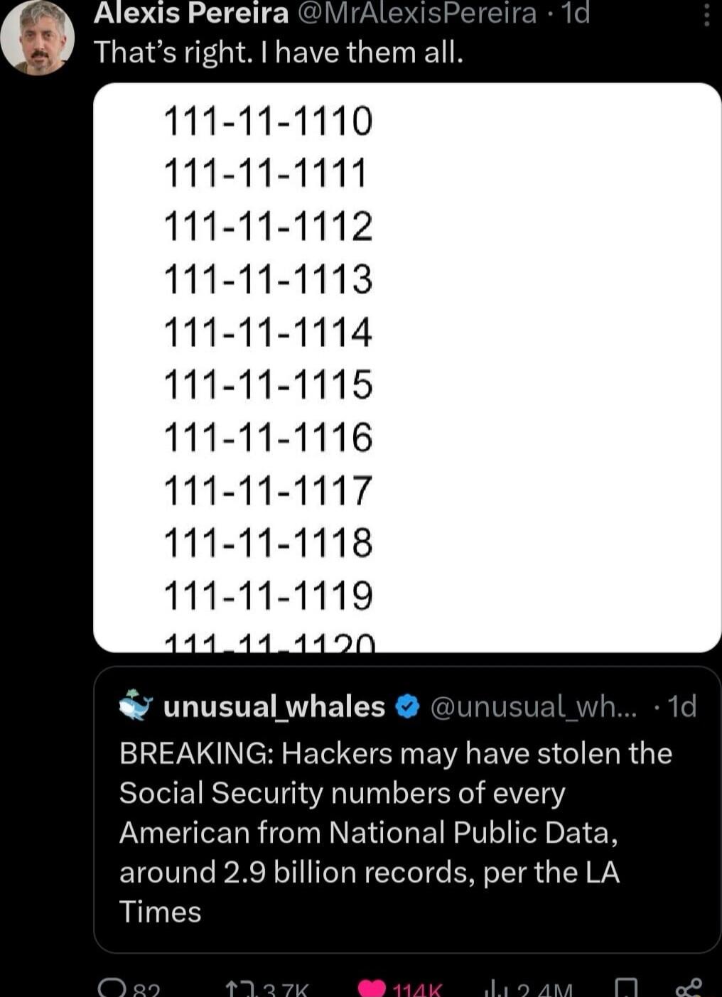 Alexis Pereira r ALETET G IA L EVER G T 111 11 1110 111 11 1111 111 11 1112 111 11 1113 111 11 1114 111 11 1115 111 11 1116 111 11 1117 111 11 1118 111 11 1119 unusual whales BREAKING Hackers may have stolen the Social Security numbers of every HCIN B ETRETL T oF