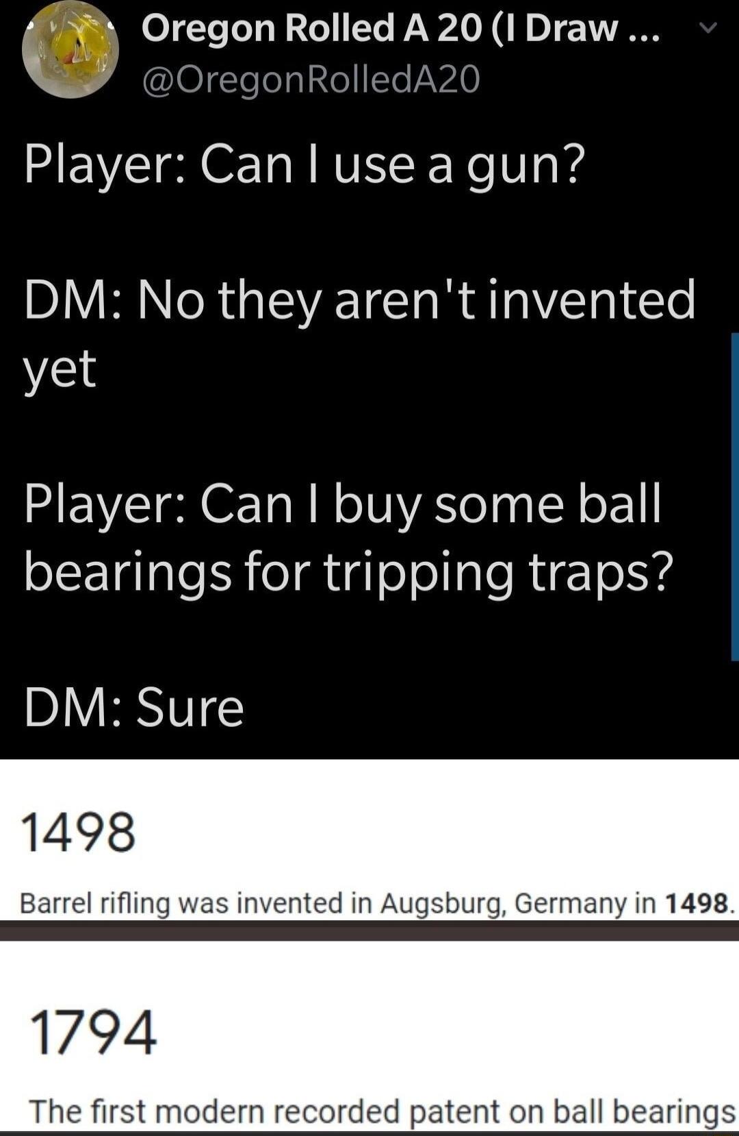 Oregon RolledAZOl Draw k OregonRolled Player Can luseagun D BN R G VA IO R ATa TN T yet Player Can buy some ball bearings for tripping traps ny in 1498