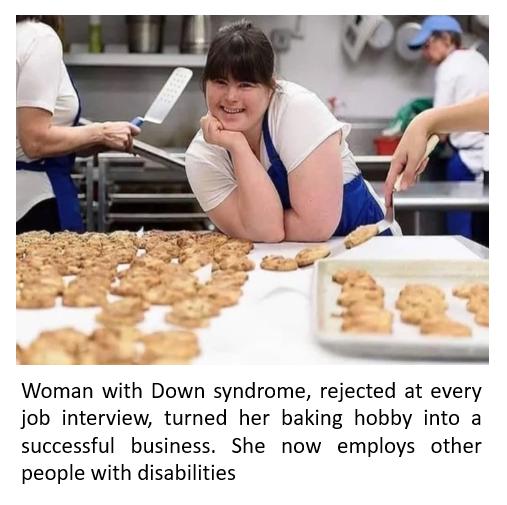 Woman with Down syndrome rejected at every job interview turned her baking hobby into a successful business She now employs other people with disabilities