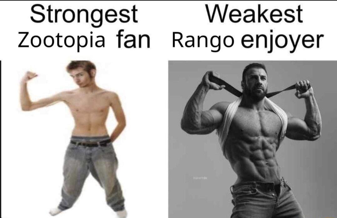 Strongest Weakest Zootopia fan Rango enjoyer