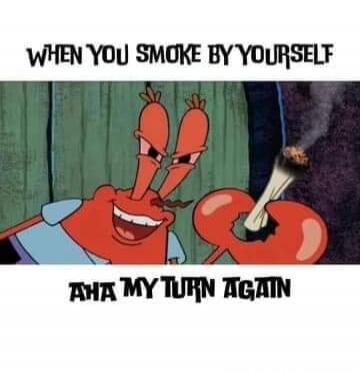 WHEN YOU SMOKE BY YOURSELF AHA MY TURN AGAIN