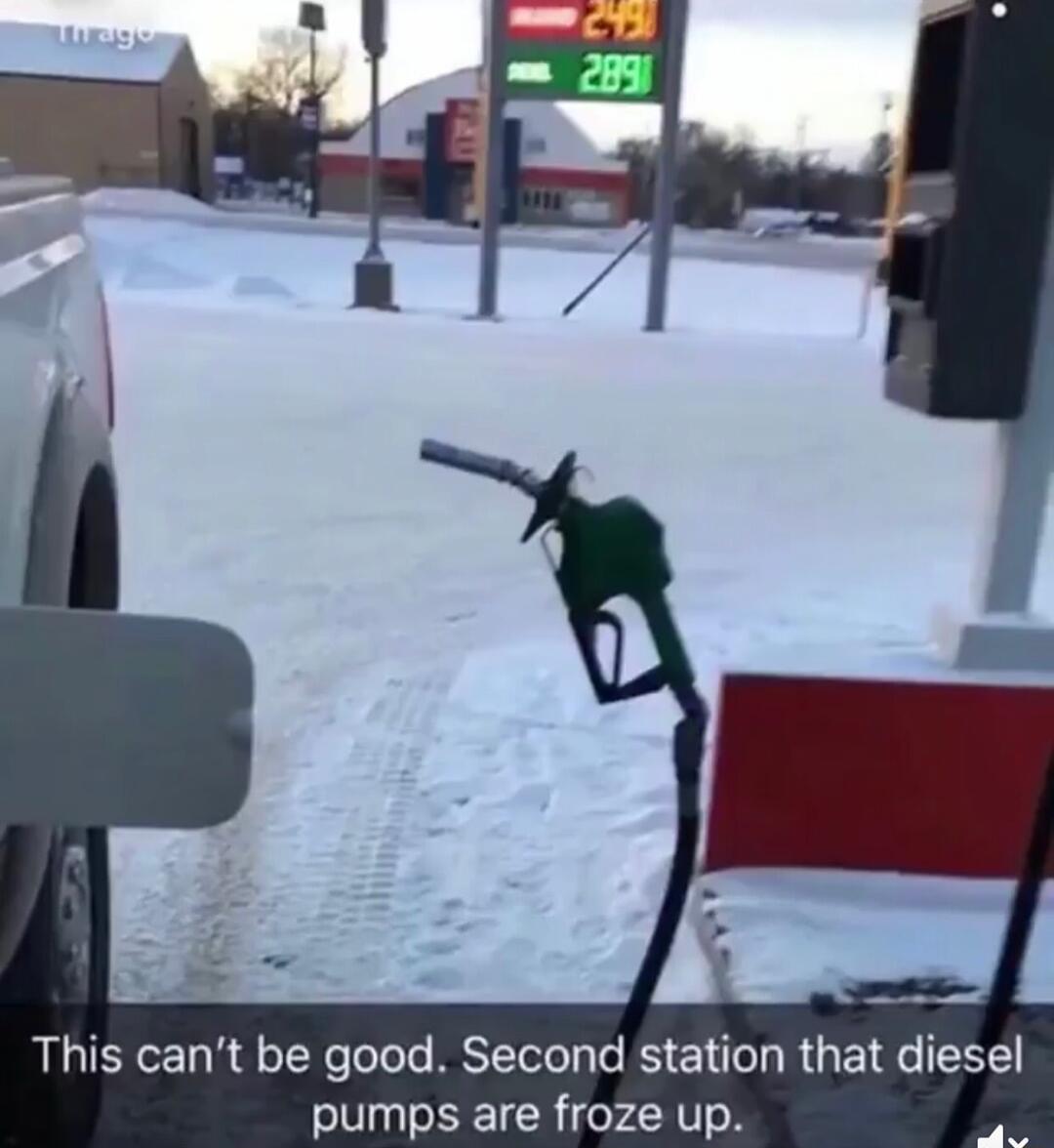 This cant be good Second station that diesel pumps are froze up