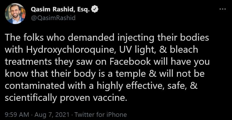 131 1 11 A Esq IeEEILERLIT R R I R s ToXe ITa s EToTe Te Tl TTelilgYe i g IT Tl oYoTe W1 oW 5 Ze 704el g1 el geTe V 1o MM UAVA Te oY ARSM O SETel o treatments they saw on Facebook will have you GIOINAT EYRT T oTeTe AT 100 Y o SIS ANYI W o Tel Al o5 contaminated with a highly effective safe scientifically proven vaccine 959 AM Aug 7 2021 Twitter for iPhone