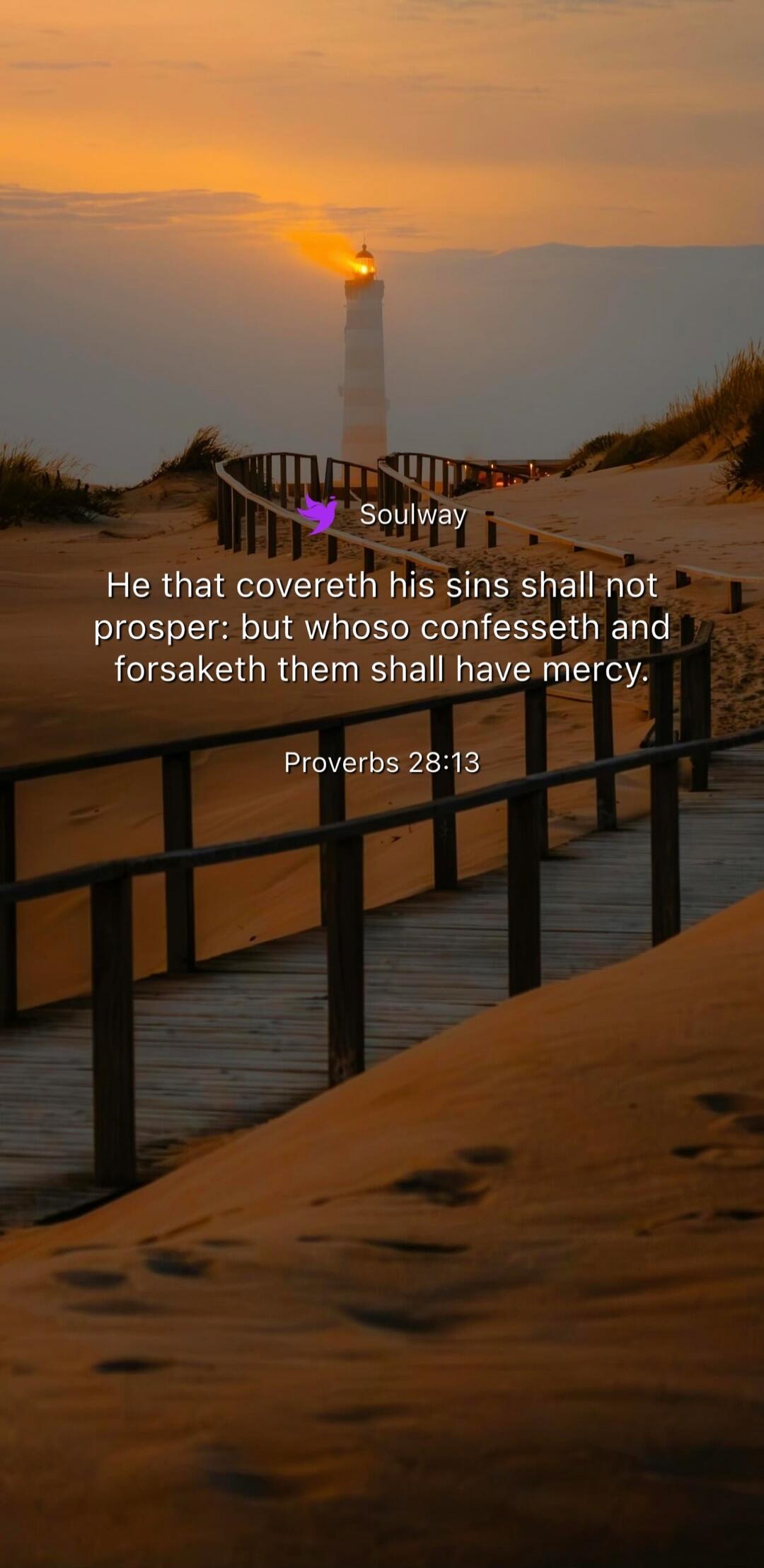 Soulway
He that covereth his sins shall not prosper: but whoso confesseth and forsaketh them shall have mercy.
Proverbs 28:13