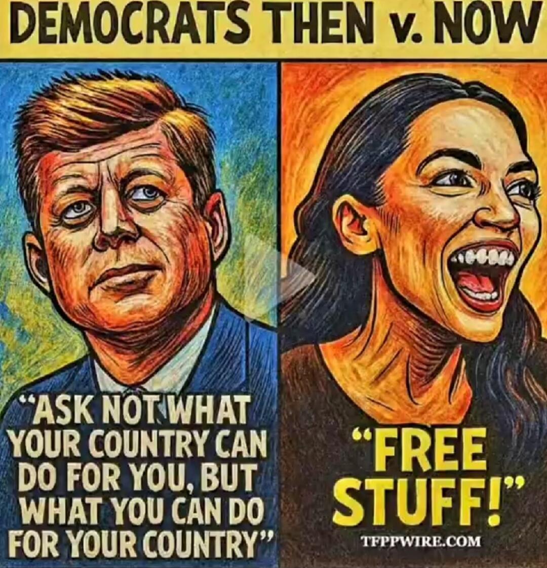 DEMOCRATS THEN v. NOW
Left panel: 