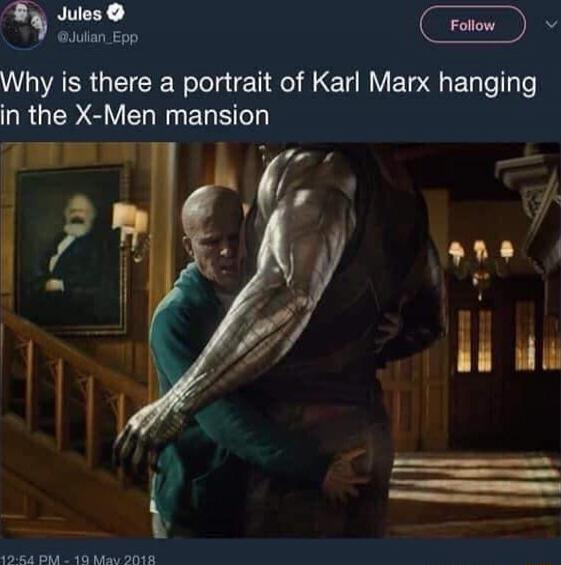 Why is there a portrait of Karl Marx hanging in the X-Men mansion
