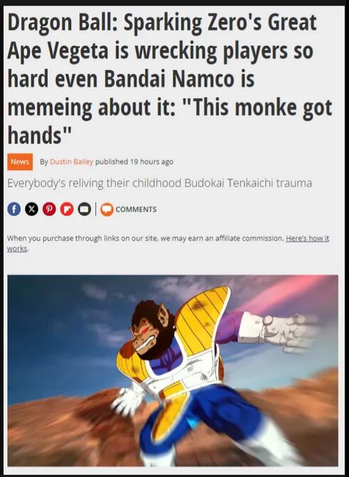Dragon Ball Sparking Zeros Great Ape Vegeta is wrecking players so hard even Bandai Namco is memeing about it This monke got
