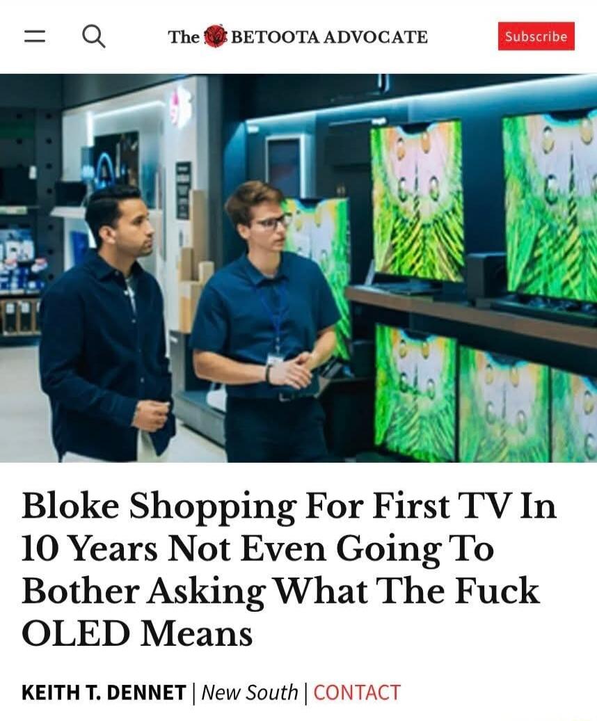 Bloke Shopping For First TV In 10 Years Not Even Going To Bother Asking What The Fuck OLED Means
