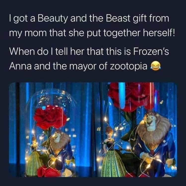 Relol RI TR l RS EER delidelan my mom that she put together herself When do tell her that this is Frozens Anna and the mayor of zootopia