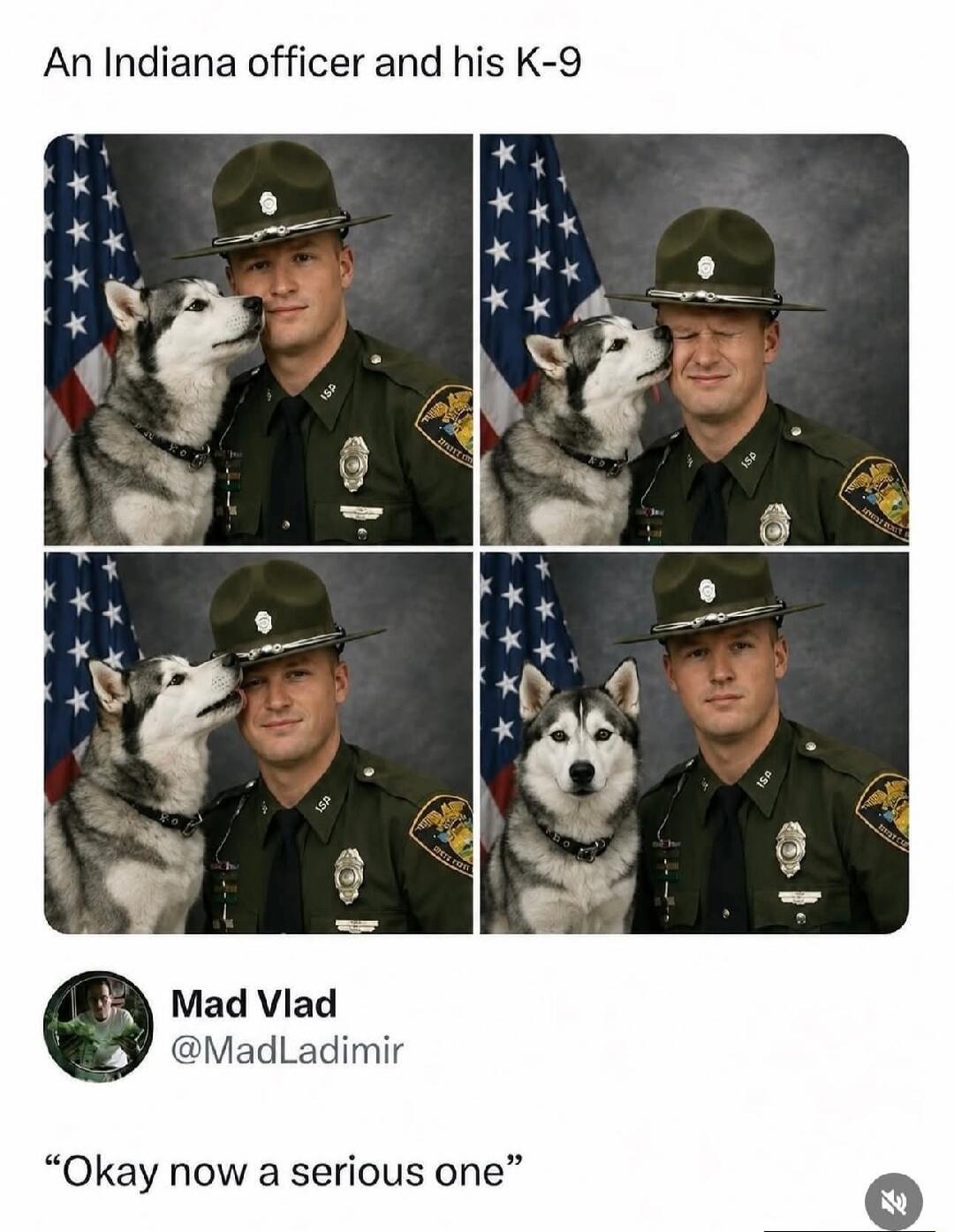 An Indiana officer and his K-9. Okay now a serious one.