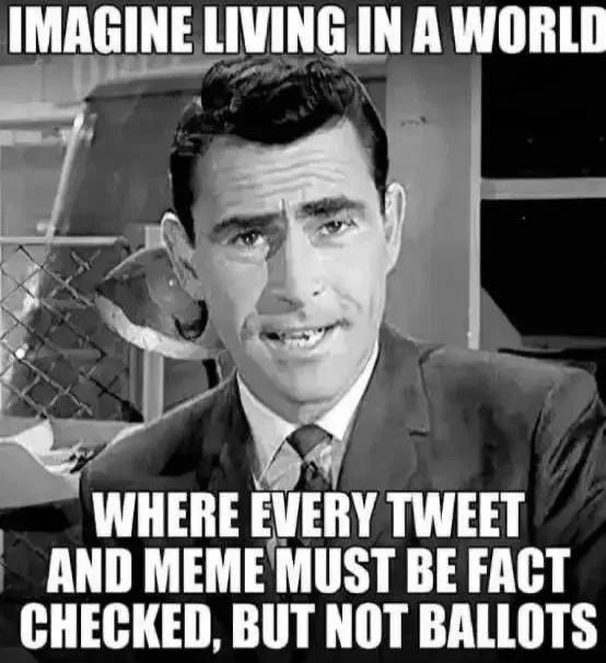 IMAGINE LIVING IN A WORLD WHERE EVERY TWEET AND MEME MUST BE FACT CHECKED, BUT NOT BALLOTS