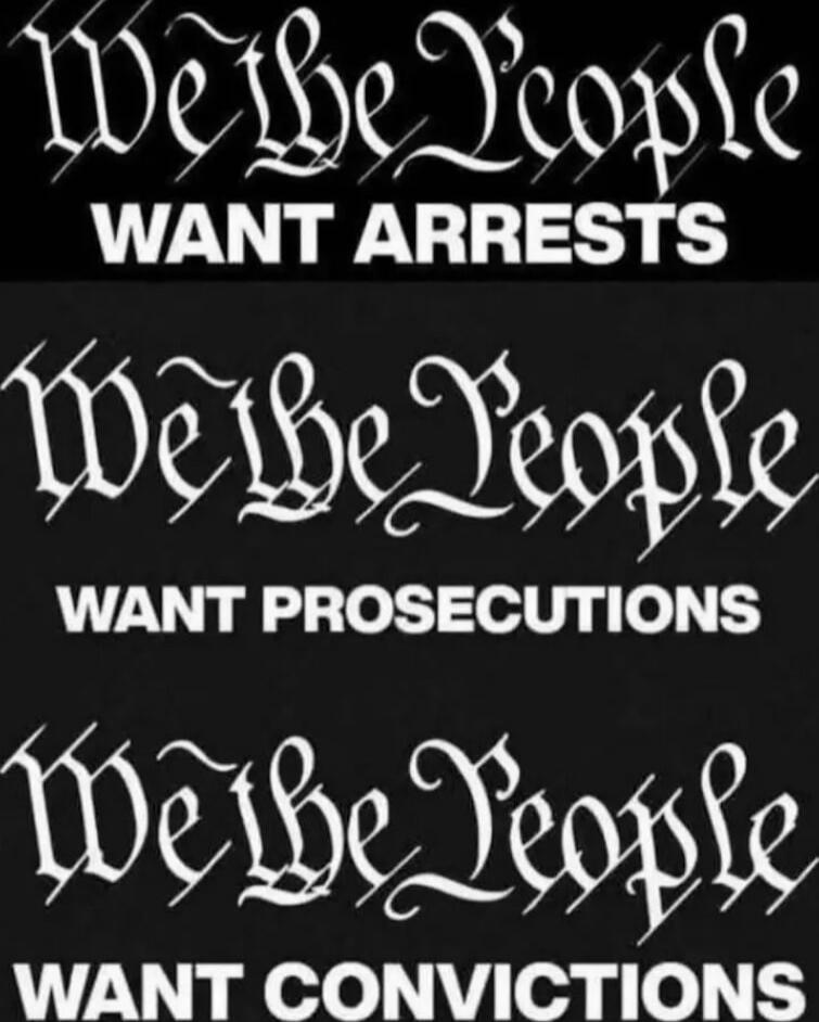 We The People WANT ARRESTS We The People WANT PROSECUTIONS We The People WANT CONVICTIONS