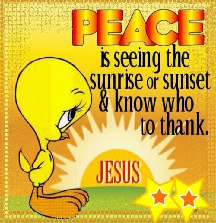 PEACE is seeing the sunrise or sunset & know who to thank. JESUS