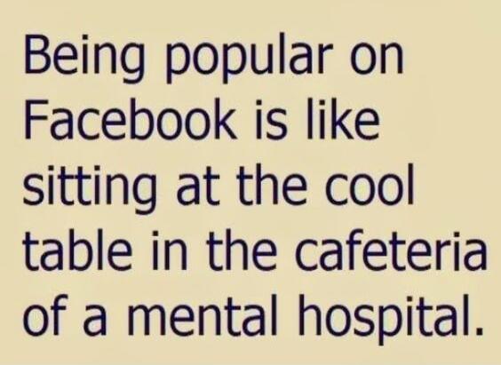 Being popular on Facebook is like sitting at the cool table in the cafeteria of a mental hospital.