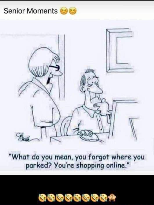 Senior Moments f i 7 i uli Rt l DK J SFVJ What do you mean you forgot where you parked Youre shopping online