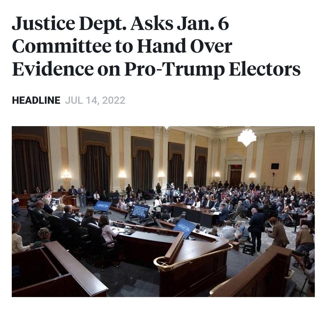 Justice Dept Asks Jan 6 Committee to Hand Over Evidence on Pro Trump Electors HEADLINE