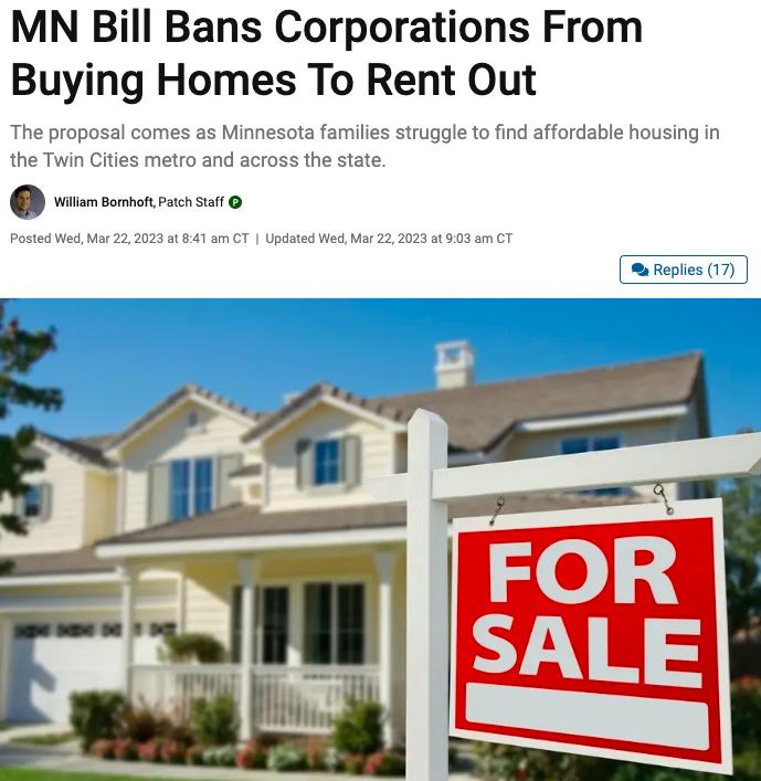 MN Bill Bans Corporations From Buying Homes To Rent Out affordable housing in