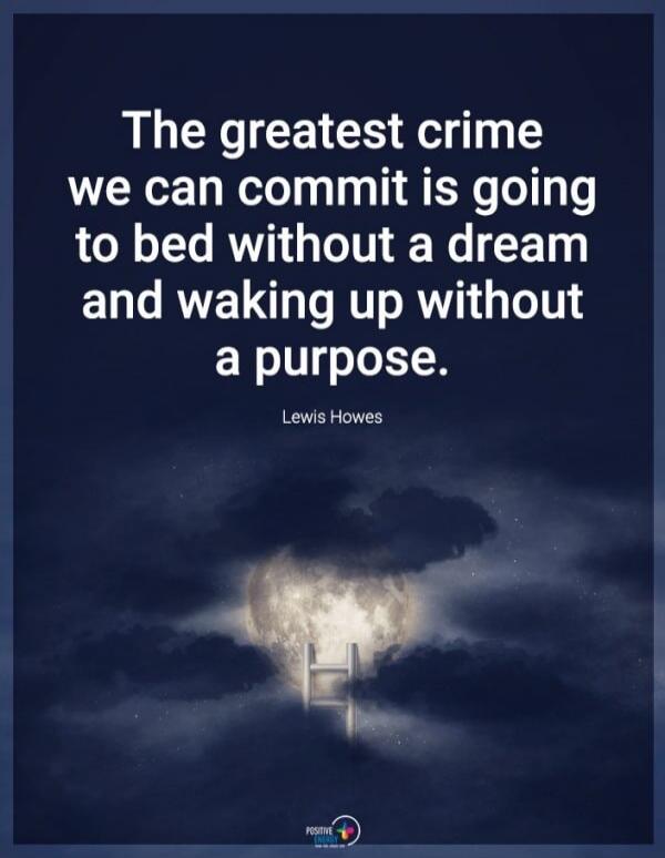 The greatest crime we can commit is going to bed without a dream and waking up without a purpose. Lewis Howes
