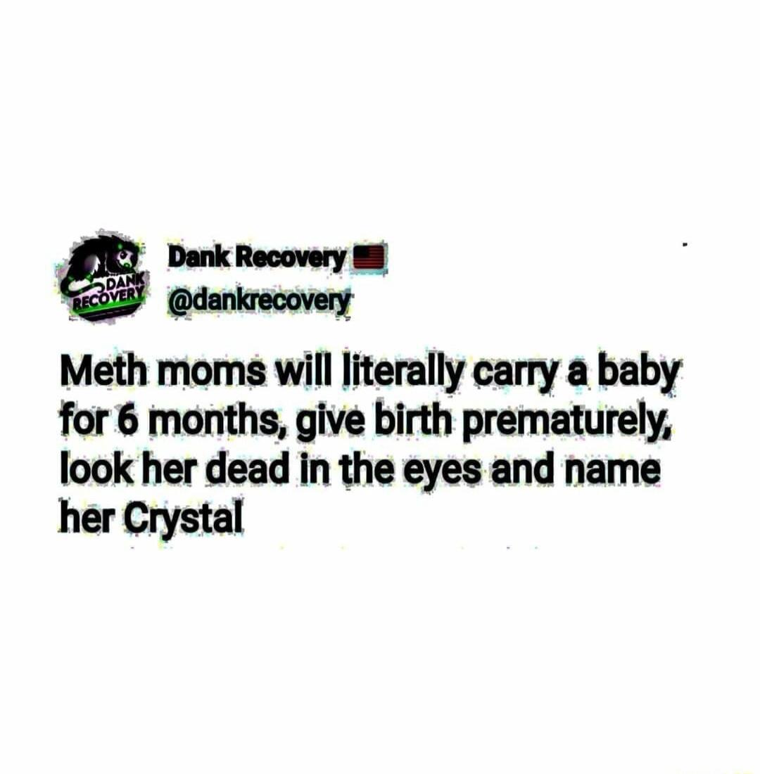 d Dank Recovery B danirecovery Meth moms will literally carry a baby for 6 months give birth prematurely look her dead in the eyes and name her Crystal