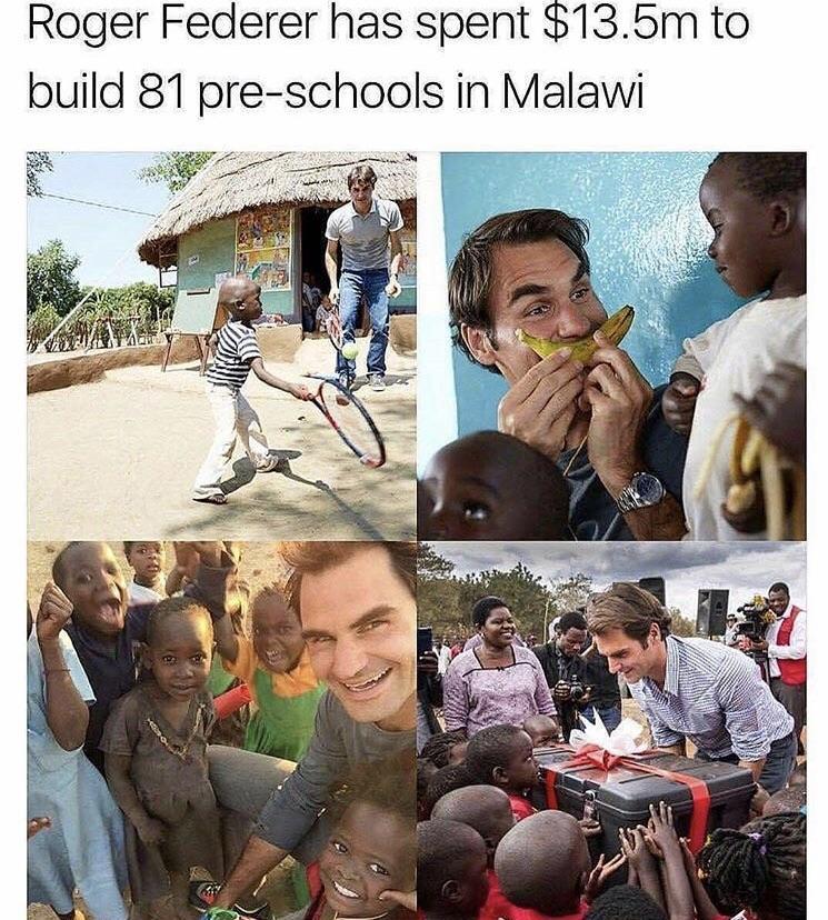 Roger Federer has spent 135m to build 81 pre schools in Malawi
