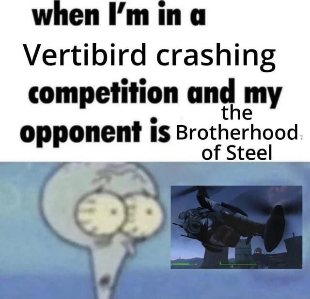 whenmina Vertibird crashing competition anglh my opponent is Brotherhood of Steel