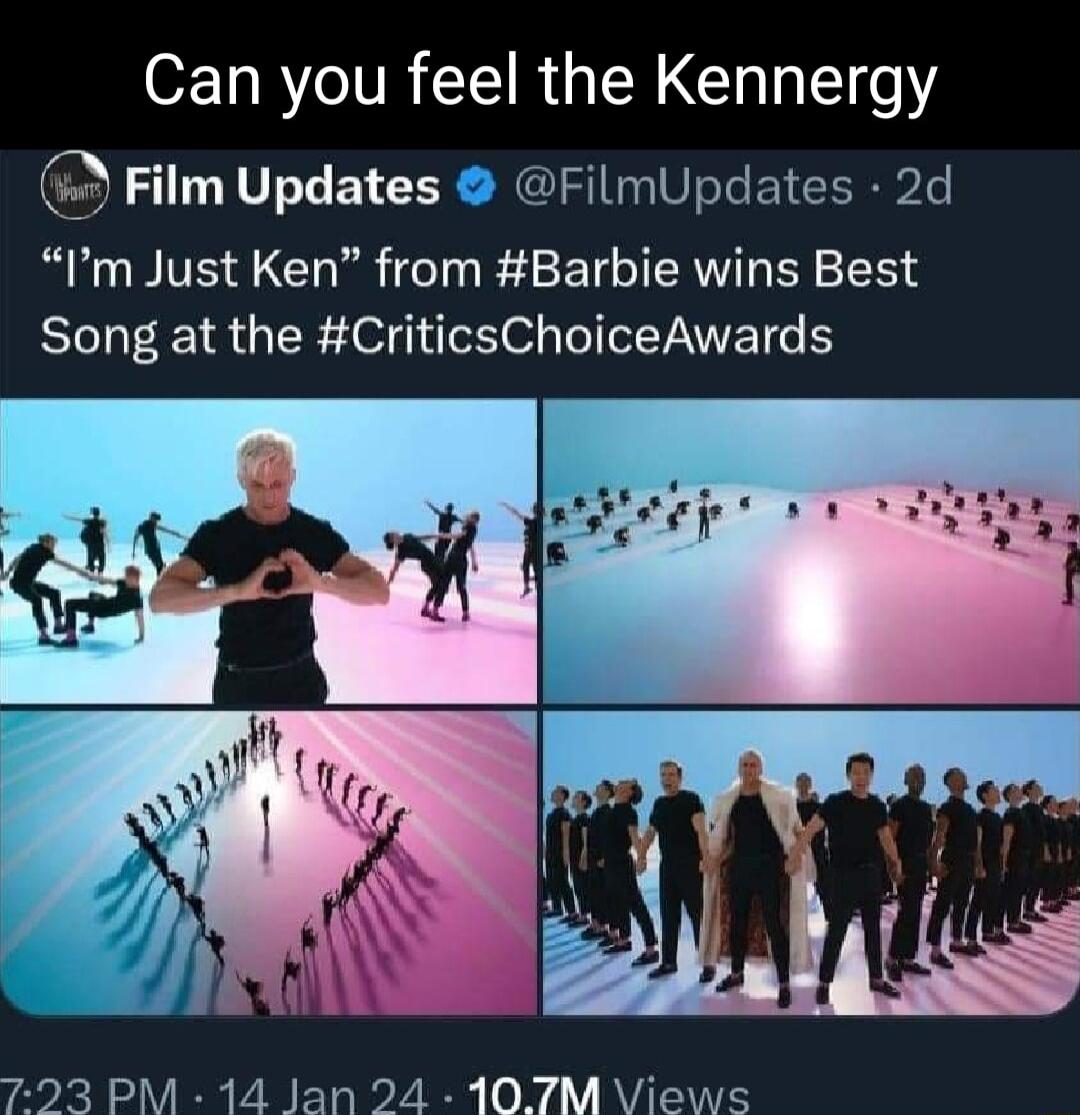 Can you feel the Kennergy Film Updates FilmUpdates 2d Im Just Ken from Barbie wins Best Song at the CriticsChoiceAwards kel R T B o o W4 AVITS