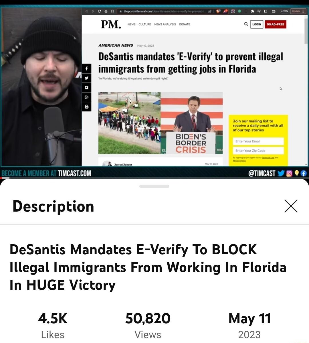 ntis mandates E Verify to prevent illegal Y immigrants from getting jobs in Flrida THSTCO WEAST 8 Description X DeSantis Mandates E Verify To BLOCK Illegal Immigrants From Working In Florida In HUGE Victory 45K 50820 May 11 Likes Views 2023