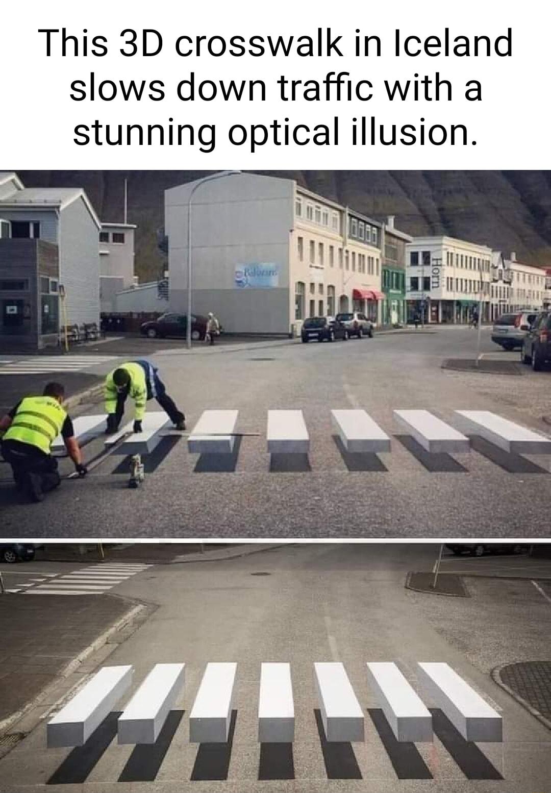 This 3D crosswalk in Iceland slows down traffic with a stunning optical illusion Ir s B V74 L AN