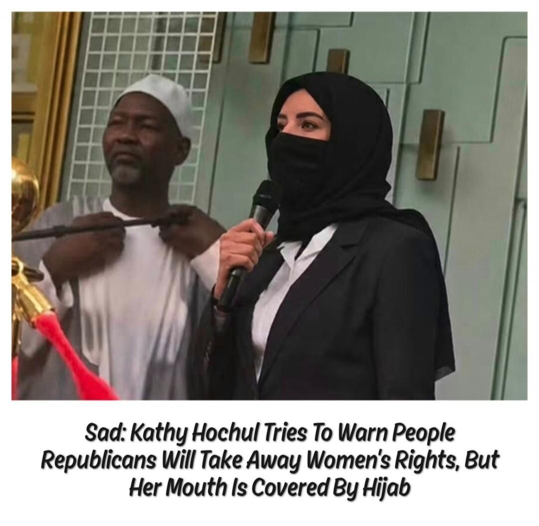 Sad: Kathy Hochul Tries To Warn People Republicans Will Take Away Women's Rights, But Her Mouth Is Covered By Hijab