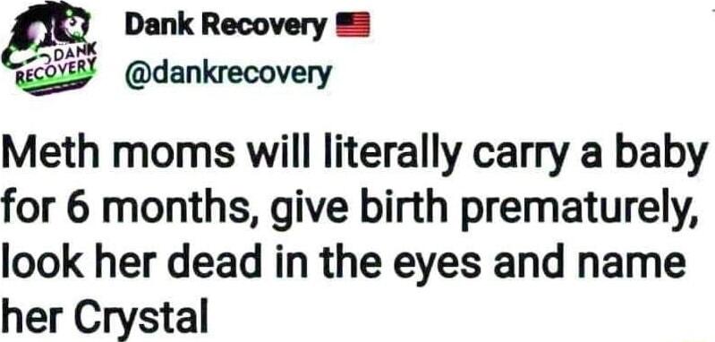 m Dank Recovery dankrecovery Meth moms will literally carry a baby for 6 months give birth prematurely look her dead in the eyes and name her Crystal