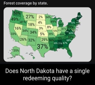 Forest coverage by state Does North Dakota have a single redeeming quality