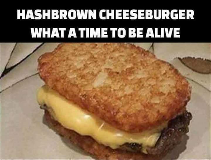 HASHBROWN CHEESEBURGER WHAT ATIME TO BE ALIVE