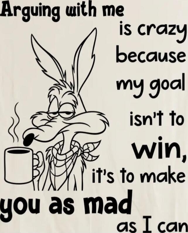 Arguing with me is crazy because my goal isn't to win, it's to make you as mad as I can