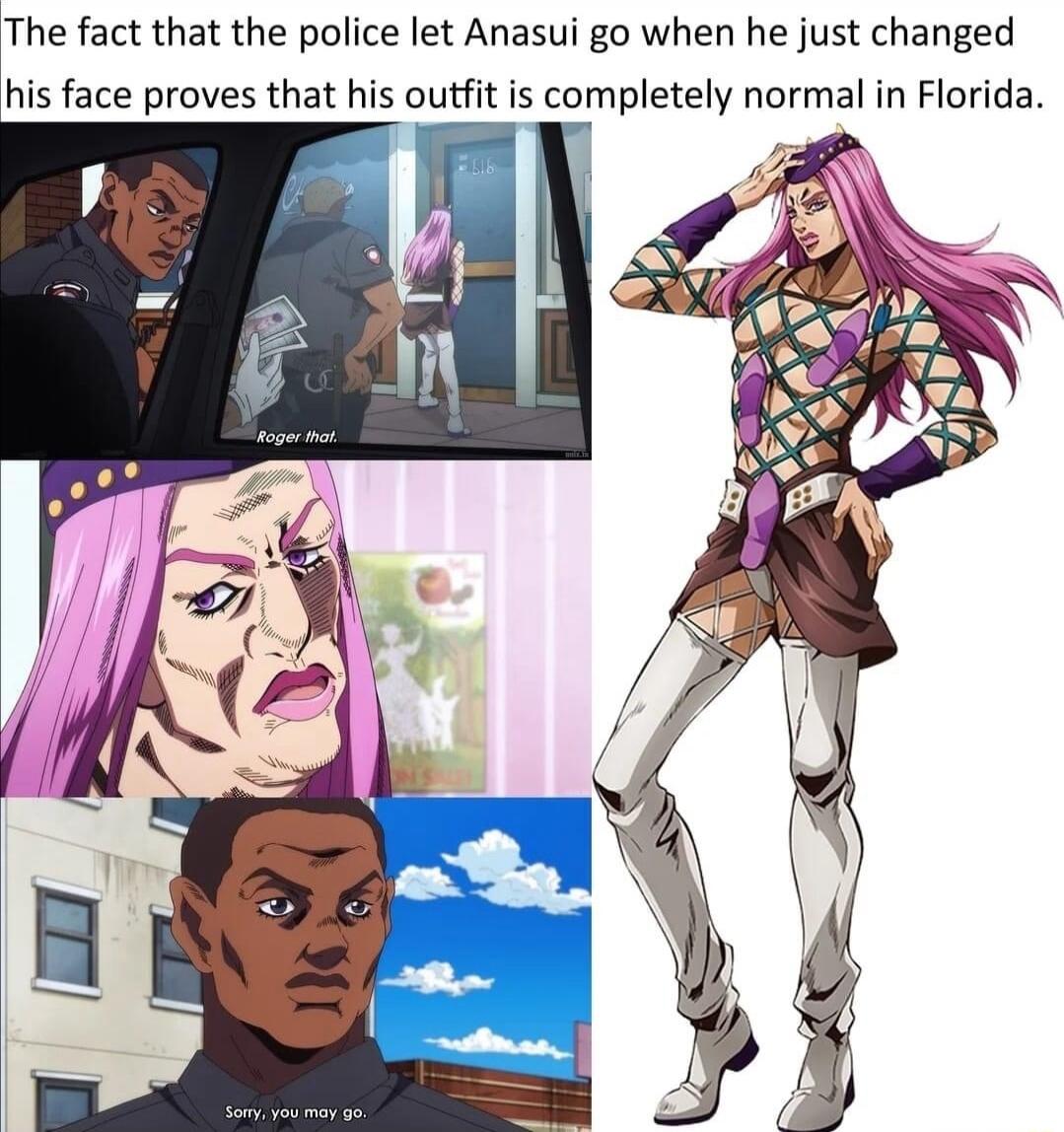 The fact that the police let Anasui go when he just changed his face proves that his outfit is completely normal in Florida