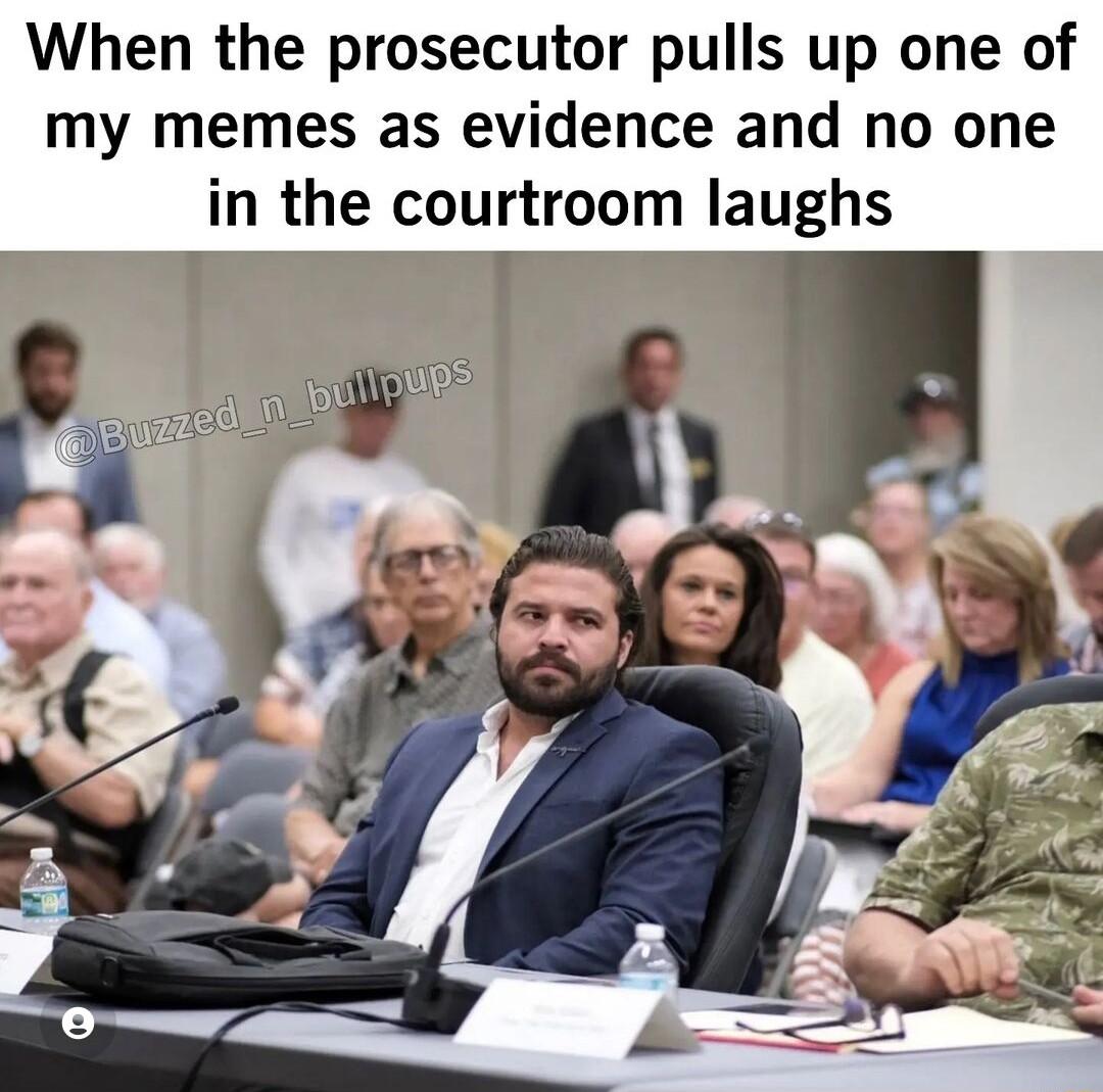 When the prosecutor pulls up one of my memes as evidence and no one in the courtroom laughs