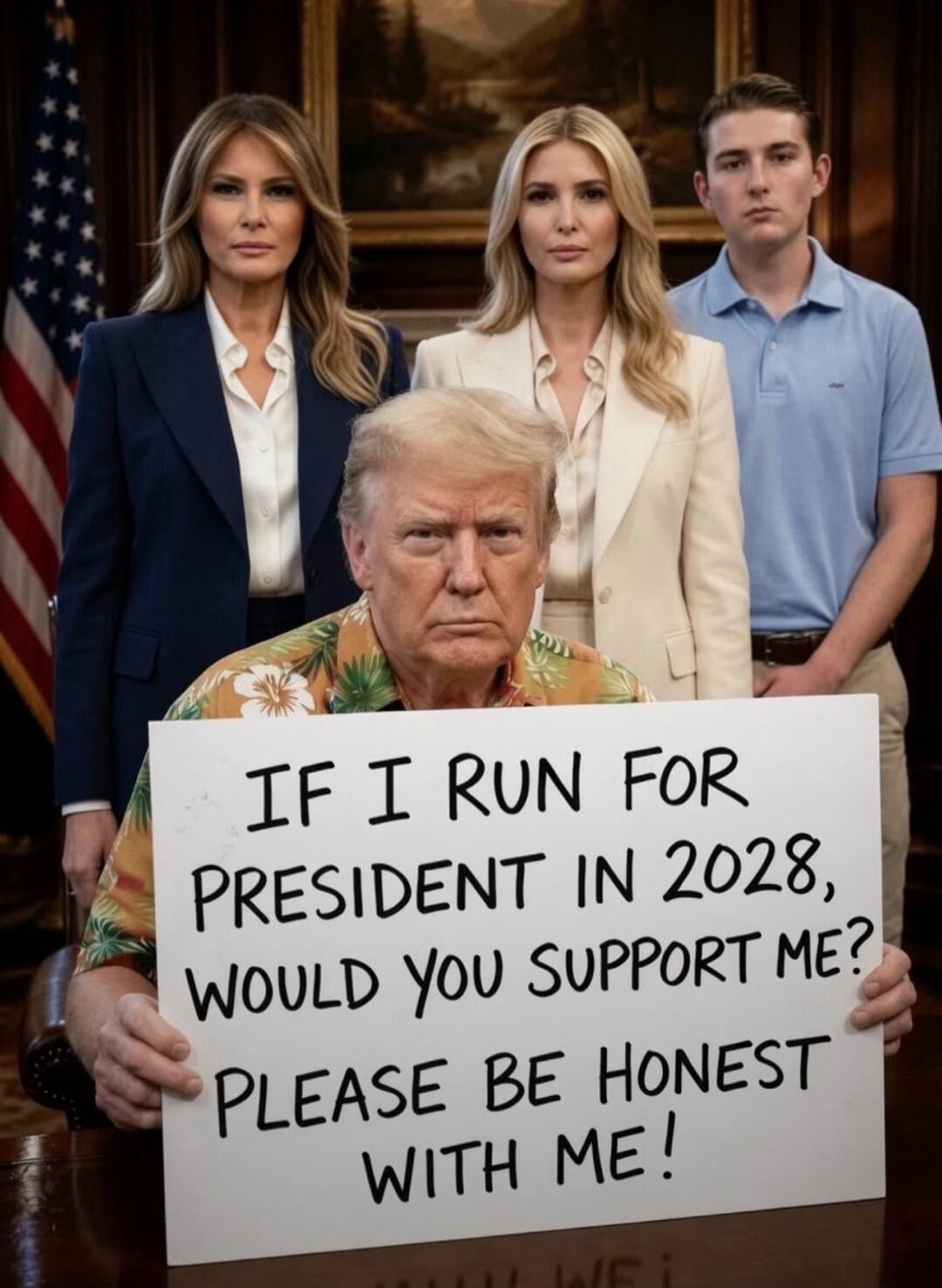 IF I RUN FOR PRESIDENT IN 2028, WOULD YOU SUPPORT ME? PLEASE BE HONEST WITH ME!