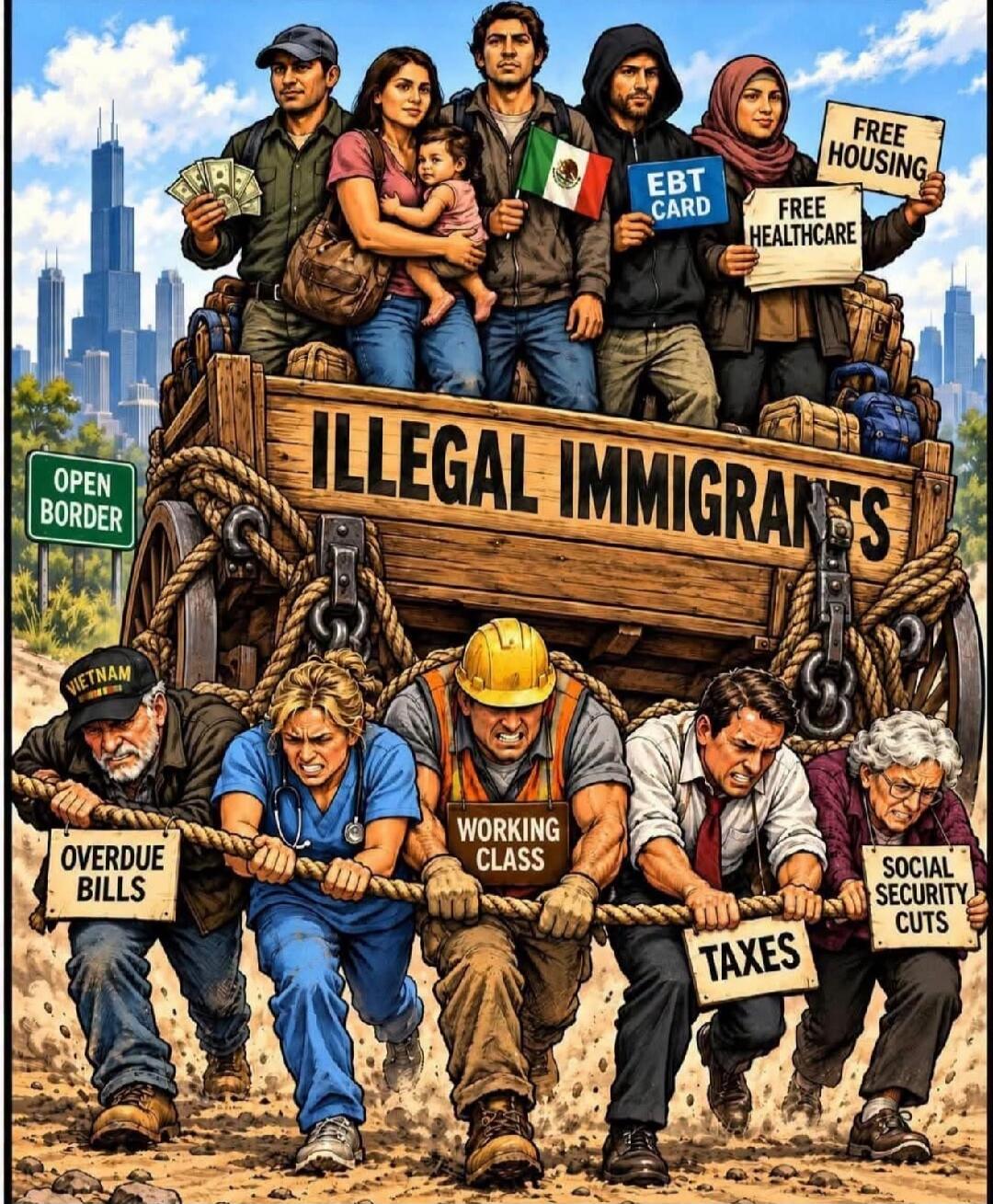 ILLEGAL IMMIGRANTS, OPEN BORDER, EBT CARD, FREE HOUSING, FREE HEALTHCARE, VIETNAM, OVERDUE BILLS, WORKING CLASS, TAXES, SOCIAL SECURITY CUTS