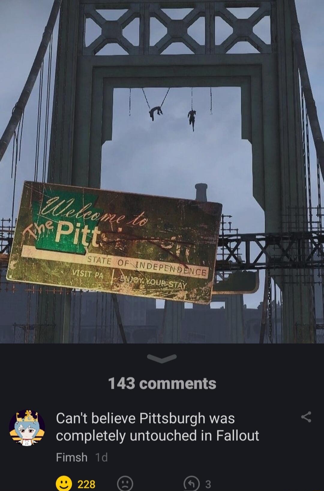 srArs o 0 EoEN o8 riJl 143 comments Cant believe Pittsburgh was completely untouched in Fallout Fimsh 228