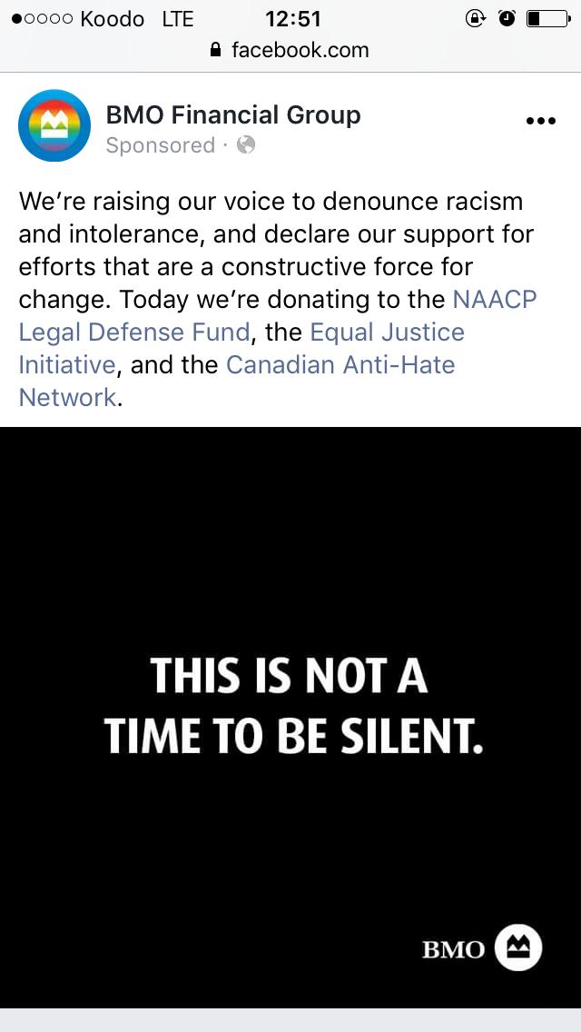 Koodo LTE 1251 facebookcom o BMO Financial Group Were raising our voice to denounce racism and intolerance and declare our support for efforts that are a constructive force for THIS IS NOTA TIME TO BE SILENT 0 9