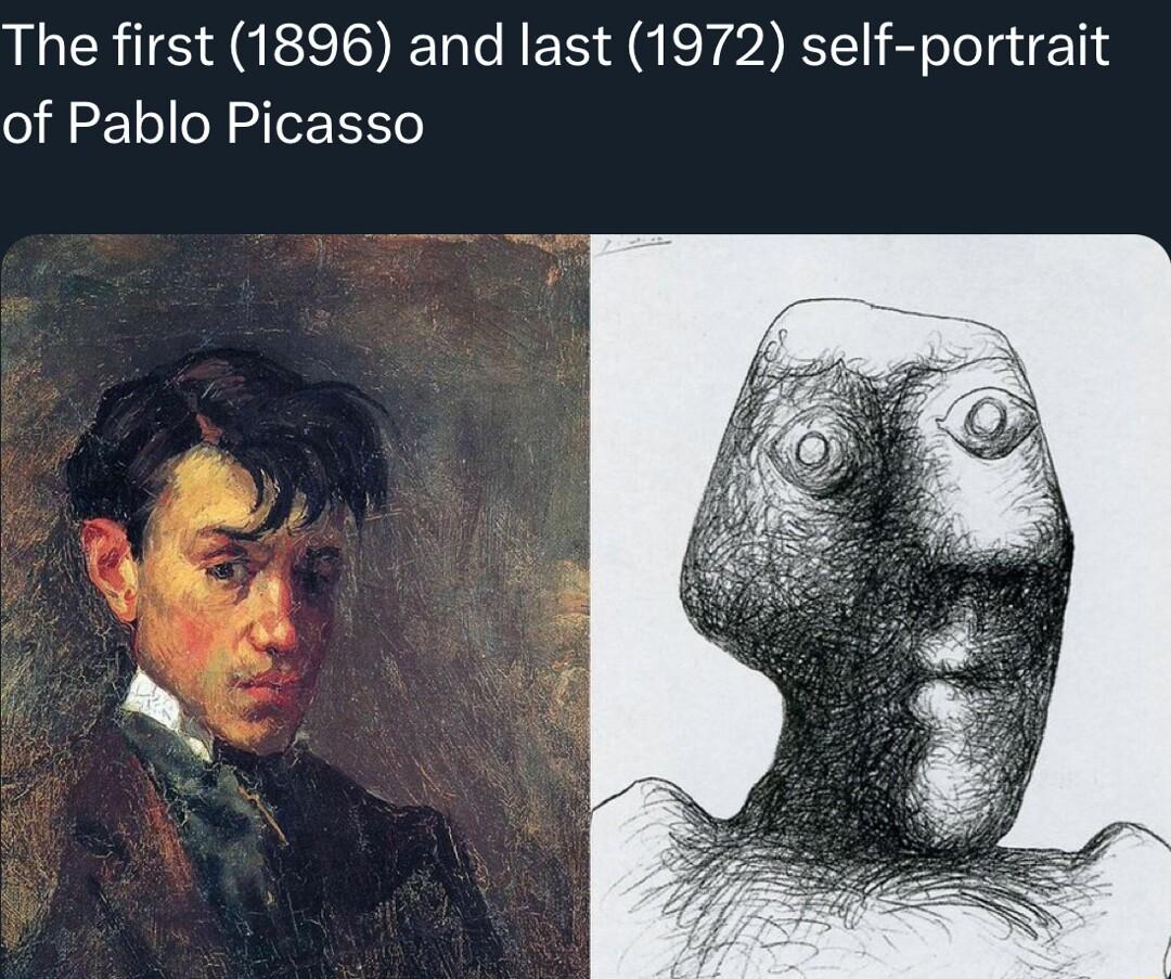 The first 1896 and last 1972 self portrait of Pablo Picasso