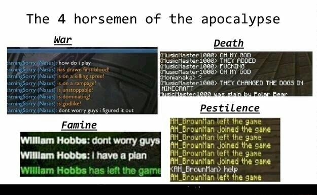 The 4 horsemen of the apocalypse Husioltaster202 OFLHY 00D oy 5 how do Tl Tusicliastard008 THEY ADDED 7 sk Lo Py Hisicliastard 008 FUCKING ingSorry N Musictiasterd 066 O Y 60D