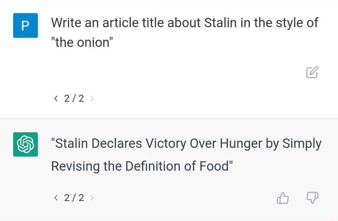 Write an article title about Stalin in the style of the onion 22 Stalin Declares Victory Over Hunger by Simply Revising the Definition of Food 22 B