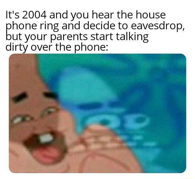 Its 2004 and you hear the house Ehone ring and decide to eavesdrop ut your parents start talking dirty over the phone