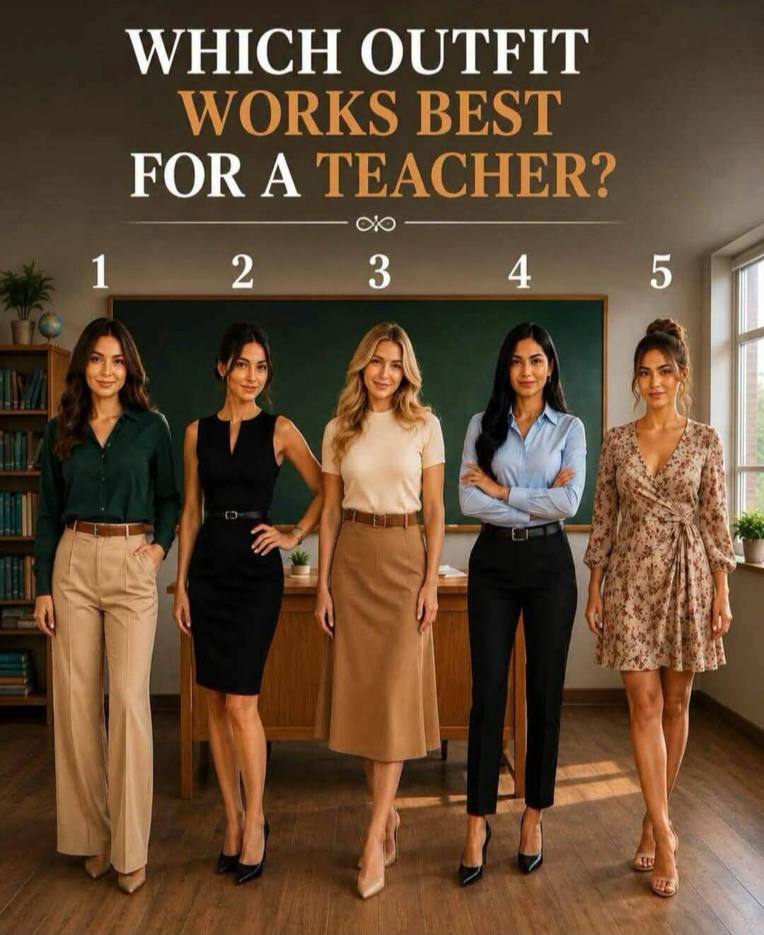 WHICH OUTFIT WORKS BEST FOR A TEACHER? 1 2 3 4 5