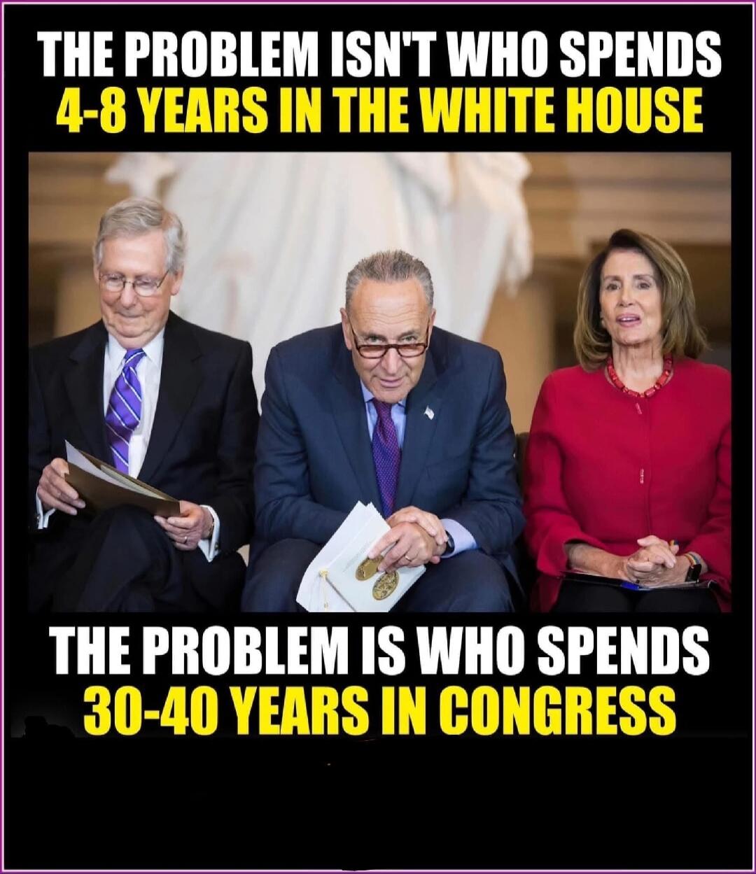 THE PROBLEM ISN'T WHO SPENDS 4-8 YEARS IN THE WHITE HOUSE
THE PROBLEM IS WHO SPENDS 30-40 YEARS IN CONGRESS