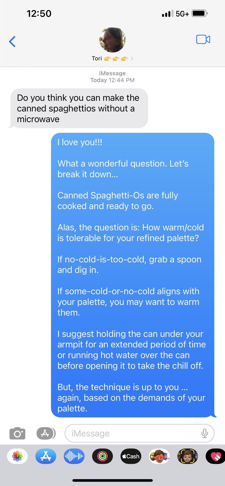 1250 56 Tori Do you think you can make the canned spaghettios without a microwave 02280